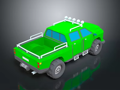 3D Green Truck Model With Roof Lights Cargo Bed Rails And Large Tires 3d model