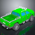 3D Green Truck Model With Roof Lights Cargo Bed Rails And Large Tires