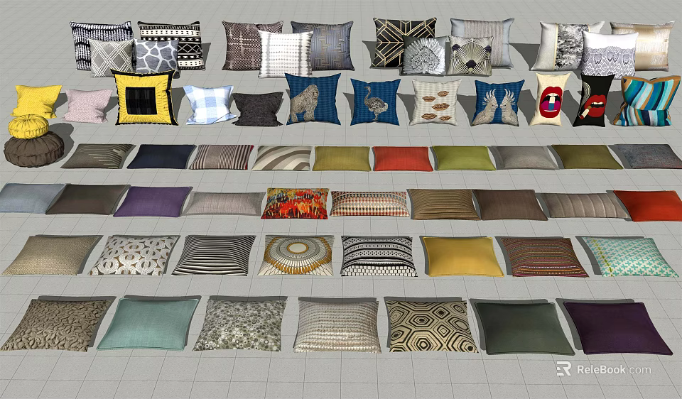 Colorful Decorative Throw Pillows With Various Patterns And Designs For Home Decor 3d model 
