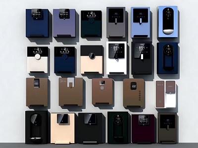 Various Modern Household Appliances with Diverse Colors and Stylish Designs Arranged Neatly 3d model