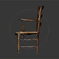 Vintage Wooden Chair With Armrests Curved Backrest And Woven Seat