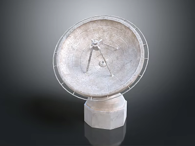 Large Circular Metallic Satellite Dish Antenna With Central Mechanism And Square Base Pedestal 3d model