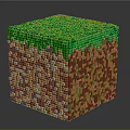 Cartoon Style Pixel Art Grass Block With Green Top And Brown Dirt Texture