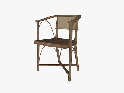 Stylish Comfortable Wooden Frame Leisure Chair With Curved Armrests And Woven Backrest Design 3d model
