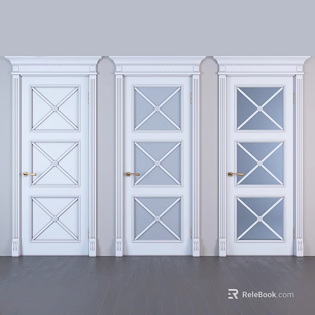 White Swing Doors With Lattice Panel Design For Home Interior Decoration 3d model