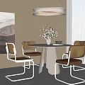 Modern Dining Table Set With Round Table Metal Frame Chairs Woven Backrest And Pendant Light 3d model