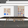 Wooden Table Tennis Table With Paddle Balls And Decorative Wall Art In Indoor Room