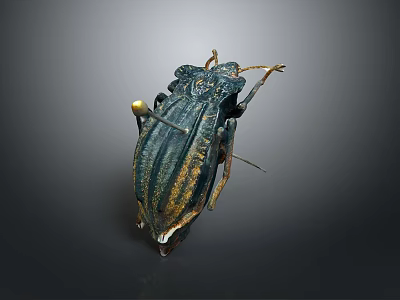 Detailed View Of Blue Green Striped Beetle With Metallic Shiny Exoskeleton On Dark Background 3d model