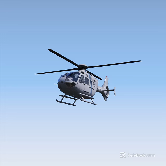Sleek White Helicopter Flying In Clear Blue Sky With Spinning Rotor Blades 3d model 