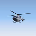 Sleek White Helicopter Flying In Clear Blue Sky With Spinning Rotor Blades