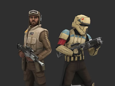 Sci Fi Game and Movie Characters in Tactical Vest Armored Suit Holding Blasters 3d model