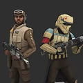 Sci Fi Game and Movie Characters in Tactical Vest Armored Suit Holding Blasters