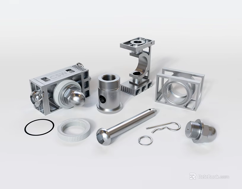 Metal Mechanical Components Including Cylinders Rings Blocks And Bolts 3d model