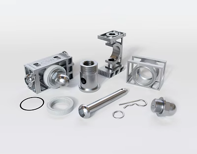 Metal Mechanical Components Including Cylinders Rings Blocks And Bolts 3d model