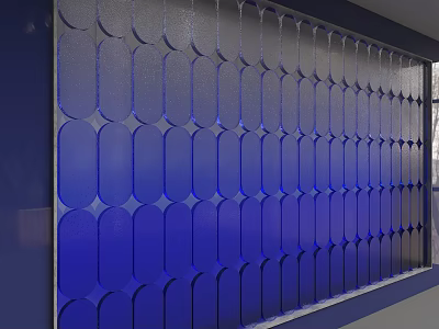 Elegant Blue Glass Partition With Circular Pattern For Interior Design 3d model