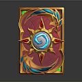 Golden Border Hearthstone Card with Red Background Blue Decorations and Central Blue Spiral Symbol