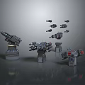 Sci Fi Weapons Display With Turrets Flying Vehicles And 3D Model Installations 3d model