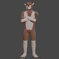 Cartoon Brown Bear Game Movie Character With Red Mane White Chest Bowtie Crossed Arms