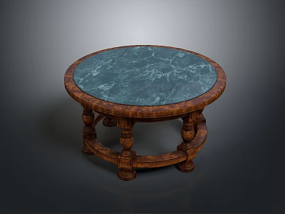 Elegant Round Coffee Table With Green Marble Top And Wooden Carved Legs 3d model