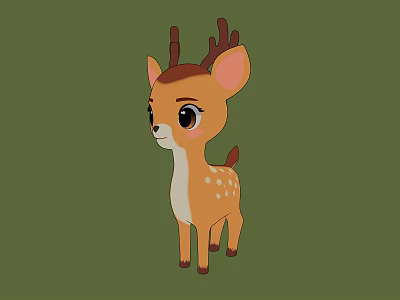 Cartoon Deer Fawn With Big Eyes Pink Cheeks And White Spots On Green Background 3d model