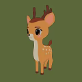 Cartoon Deer Fawn With Big Eyes Pink Cheeks And White Spots On Green Background