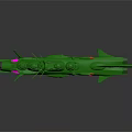 Green Sci Fi Spaceship Model Featuring Sharp Bow And Protruding Red Yellow Components 3d model