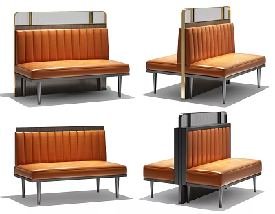 Modern Public Chair Design With Orange Striped Backrest And Metal Legs 3d model