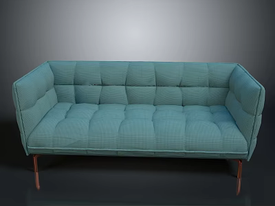 Stylish Teal Tufted Sofa With Wooden Legs And Modern Upholstered Design 3d model