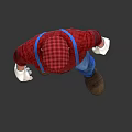 Cartoon Character In Red Shirt Blue Overalls Red Cap And White Gloves From Three Angles