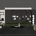 Modern Living Room Interior Design With Green Sofa Arched Bookshelves And Marble Floor