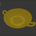 Bronze Bowl With Two Handles Featuring Central Sculpted Face Pattern Design 3d model