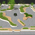 Roof Garden Design With Curved Planters Green Plants And Stone Paved Layout