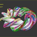 Transparent Spiral Polyhedral Sculpture With Geometric Textures On Dark Background Reflective Surface