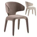 Modern Minimalist Dining Chairs With Curved Backrest And Light Beige Upholstery