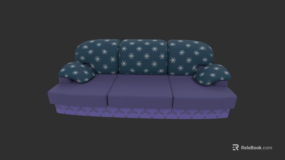 Casual Sofa Set With Dark Blue Snowflake Patterned Backrest Purple Seat Cushions And Pillows 3d model 