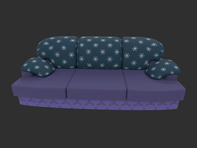 Casual Sofa Set With Dark Blue Snowflake Patterned Backrest Purple Seat Cushions And Pillows 3d model