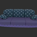 Casual Sofa Set With Dark Blue Snowflake Patterned Backrest Purple Seat Cushions And Pillows