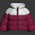 Stylish Puffy Puffer Jacket With White Pink Color Block And Zipper Design
