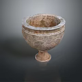 Intricately Carved Stone Garden Ornament Bowl With Decorative Patterns And Base