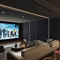 Modern Home Theater Interior With Large Projection Screen Comfortable Seating And Ambient Lighting