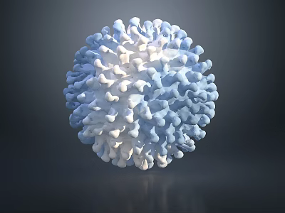 3D Rendered Spherical Virus Structure With Blue White Surface And Protein Projections 3d model