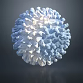 3D Rendered Spherical Virus Structure With Blue White Surface And Protein Projections