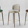 Modern Green Beige Brown Velvet Bar Stools with Upholstered Seats Metal Legs and Gold Accents