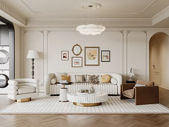 Living room multi-person sofa single chair coffee table floor lamp decorative painting 3d model