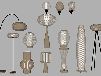 New Chinese style lamp combination natural bamboo wall lamp table lamp floor lamp combination 3d model