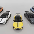 Sports Cars in Different Colors Showcased with Rear Spoilers and Sleek Exteriors