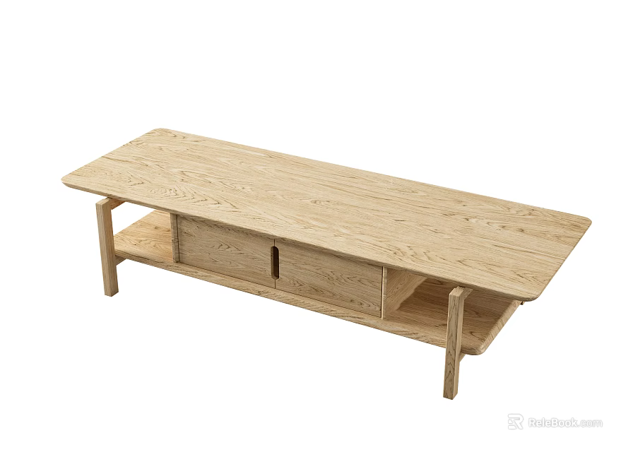 Light Wood Coffee Table With Simple Design Drawer Storage And Lower Shelf 3d model