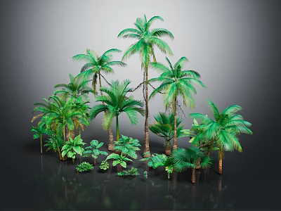 Lush Green Palm Trees And Tropical Plants In Decorative Landscape Arrangement 3d model