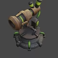 Wooden Telescope Like Mechanical Device With Green Tubes Circular Base And Yellow Components