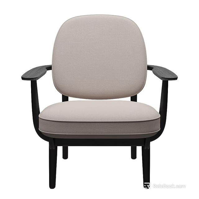 Modern Upholstered Armchair With Beige Seat And Back Cushion And Dark Wooden Arms Legs 3d model 